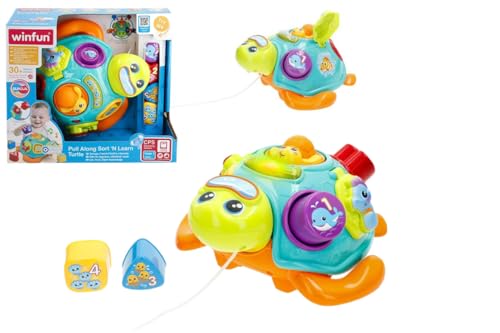 winfun Zweisprachige Musikschildkröte mit Geräuschen, Melodien und Formklassifizierung, Schleppspielzeug mit Lichtern, lehrt Farben, Zahlen und Tiere, kognitive Stimulation ab 12 Monaten (47860) von winfun