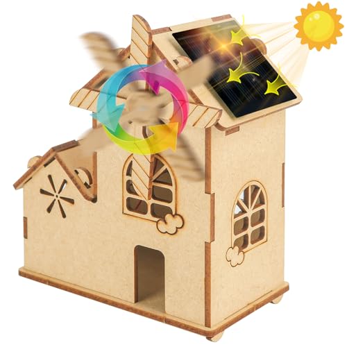 Solar Haus bausatz,DIY Montage holzbausatz mit Windmühle,Mint Wissenschaft Bildung Handwerk Bastelset für Kinder,3D holzpuzzle,Geduldsspiele Knobelspiele Spielzeug für Jungen und Mädchen Alter 8-12 von winsonik