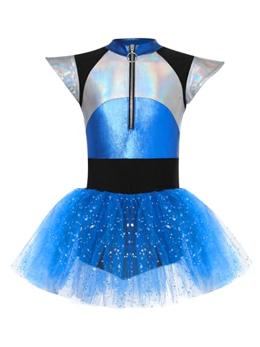winying Alienmädchen Kostüm Glänzend Prinzessin Tutu Party Kleid Cosplay Halloween Karneval Fasching Verkleidung Blau 158-164 von winying