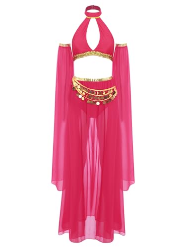 winying Damen Bauchtanz Kostüm Set Ärmellos Tanz Oberteil +Chiffon Rock und abnehmbare Ärmel Party Verkleidung Hot Pink S winying Damen Bauchtanz Kostüm Set Ärmellos Tanz Oberteil +Chiffon Rock und abnehmbare Ärmel Party Verkleidung Hot Pink S von winying
