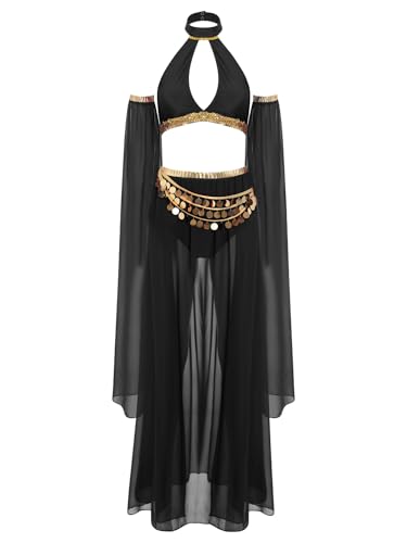 winying Damen Bauchtanz Kostüm Set Ärmellos Tanz Oberteil +Chiffon Rock und abnehmbare Ärmel Party Verkleidung Schwarz L winying Damen Bauchtanz Kostüm Set Ärmellos Tanz Oberteil +Chiffon Rock und abnehmbare Ärmel Party Verkleidung Schwarz L von winying