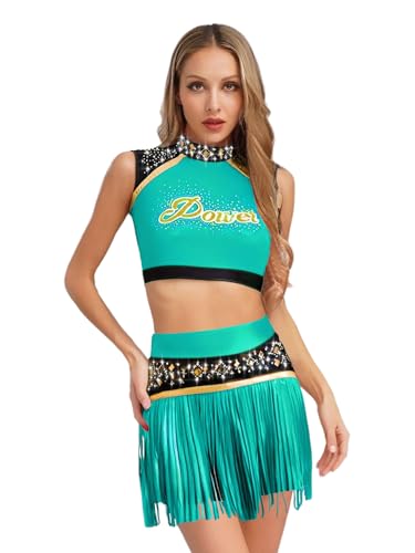 winying Damen Cheerleading Kostüm Zweiteiler Crop Tops mit Tassels Shorts Sport Schule Gruppentanz Outfits Party Halloween Kostüm Grün S winying Damen Cheerleading Kostüm Zweiteiler Crop Tops mit Tassels Shorts Sport Schule Gruppentanz Outfits Party Halloween Kostüm Grün S von winying