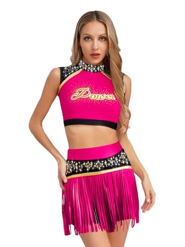 winying Damen Cheerleading Kostüm Zweiteiler Crop Tops mit Tassels Shorts Sport Schule Gruppentanz Outfits Party Halloween Kostüm Hot Pink S winying Damen Cheerleading Kostüm Zweiteiler Crop Tops mit Tassels Shorts Sport Schule Gruppentanz Outfits Party Halloween Kostüm Hot Pink S von winying