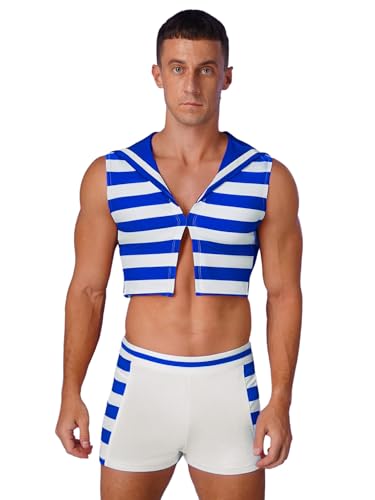 winying Herren Matrosenkostüm Set Ärmellos Crop Top mit Streifendesign und Boxershorts Mottoparty Uniform Rollenspiel Blau M winying Herren Matrosenkostüm Set Ärmellos Crop Top mit Streifendesign und Boxershorts Mottoparty Uniform Rollenspiel Blau M von winying