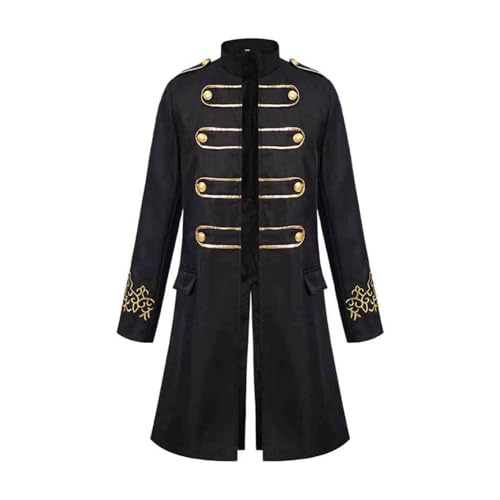 winying Herren Steampunk Vintage Frack Jacke Langarm Viktorianischen Mittelalter Mantel Gehrock Uniform Karneval Fasching Schwarz XXL von winying