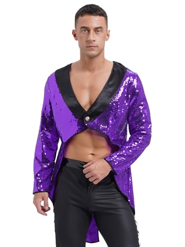 winying Herren Zirkusdirektor Kostüm Pailletten Jacke Langarm Gothic Punk Frack Mantel Smoking Für Karneval Fasching Halloween Kostüm Violett 3XL winying Herren Zirkusdirektor Kostüm Pailletten Jacke Langarm Gothic Punk Frack Mantel Smoking Für Karneval Fasching Halloween Kostüm Violett 3XL von winying