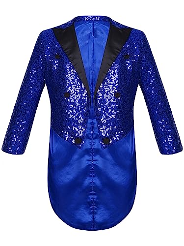 winying Jungen Glänzende Pailletten Smoking Jacke Anzug Funkelnde Frack Blazer Langarm Revers Glitzer Strickjacke für Party Fasching Mottoparty Blau 134-140 winying Jungen Glänzende Pailletten Smoking Jacke Anzug Funkelnde Frack Blazer Langarm Revers Glitzer Strickjacke für Party Fasching Mottoparty Blau 134-140 von winying
