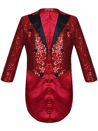 winying Jungen Glänzende Pailletten Smoking Jacke Anzug Funkelnde Frack Blazer Langarm Revers Glitzer Strickjacke für Party Fasching Mottoparty Burgundy 158-164 winying Jungen Glänzende Pailletten Smoking Jacke Anzug Funkelnde Frack Blazer Langarm Revers Glitzer Strickjacke für Party Fasching Mottoparty Burgundy 158-164 von winying