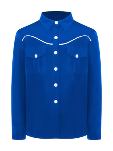 winying Jungen Kinder Langarm Hemden Cowboy Jacket Umlegekragen Traditionelles Western-Stil Karneval Kostüm Shirts Blau 146-152 von winying