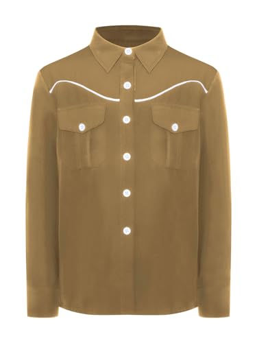 winying Jungen Kinder Langarm Hemden Cowboy Jacket Umlegekragen Traditionelles Western-Stil Karneval Kostüm Shirts Khaki 134-140 von winying