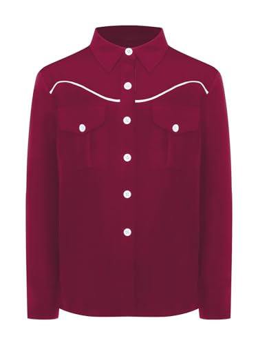 winying Jungen Kinder Langarm Hemden Cowboy Jacket Umlegekragen Traditionelles Western-Stil Karneval Kostüm Shirts Rot 122-128 von winying