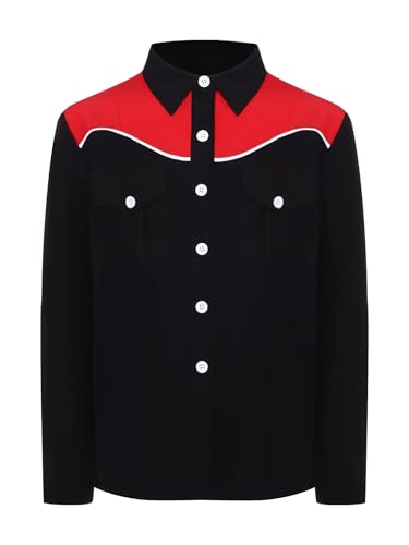 winying Jungen Kinder Langarm Hemden Cowboy Jacket Umlegekragen Traditionelles Western-Stil Karneval Kostüm Shirts Schwarz 122-128 von winying