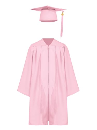 winying Kinder Abschlusskleid Set Unisex Abschlussfeier Anzug Mattes Abschlusskleid Abschluss Hut Congrats Grade Outfit Rosa 104-110 von winying