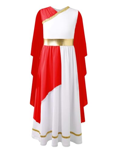 winying Kinder Mädchen Griechisch Toga Kostüm Griechisch Antik Ärmelloses Kleid Tüllkleid Halloween Cosplay Performance Kostüm Rot 170 von winying