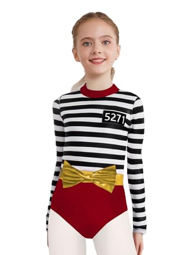 winying Mädchen Gefangener Jumpsuit Gefängnis Häftling Insasse Kostüm Langarm Einteiliger Häftling Overall Karneval Verkleidung Burgundy 134-140 von winying