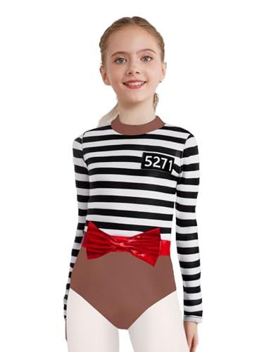 winying Mädchen Gefangener Jumpsuit Gefängnis Häftling Insasse Kostüm Langarm Einteiliger Häftling Overall Karneval Verkleidung Mahagoni 146-152 von winying