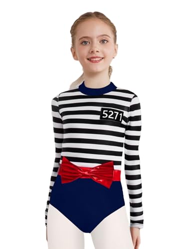 winying Mädchen Gefangener Jumpsuit Gefängnis Häftling Insasse Kostüm Langarm Einteiliger Häftling Overall Karneval Verkleidung Navy blau 110-116 von winying