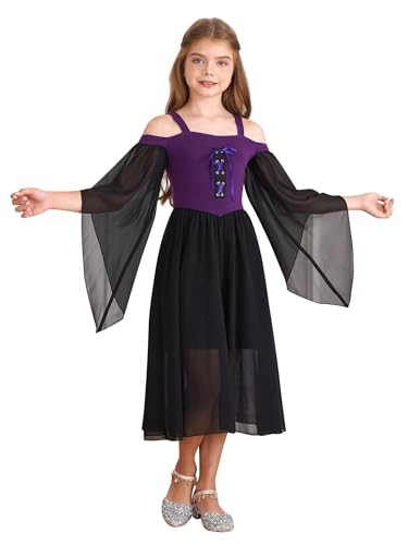 winying Mittelalter Kleidung Kinder Mädchen Gothic Lang Renaissance Kleid Retro Partykleid mit Schnürung Motto-Party Karneval Violett 170 von winying