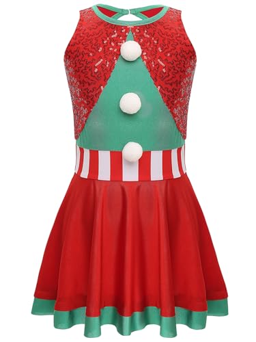 winying WeihnachtenKleid Mädchen Kinder Weihnachtsmann Kostüm Ärmellos Party Kleid Kinder Santa Outfit Xmas Party Dress Up Rot 146-152 von winying