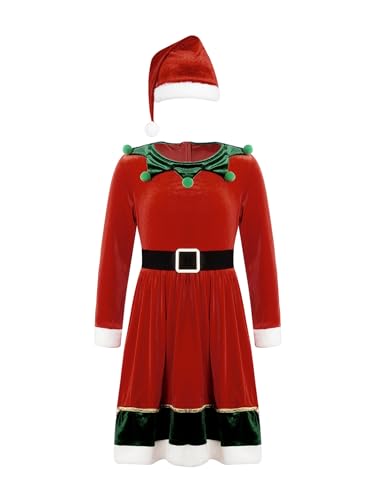 winying Weihnachts -Outfit für Mädchen Kinder Zweiteiler Santa Claus Kostüm Weihnachtskleider Rotes Mit Weihnachtshut Weihnachtsfeier X-Mas Party Outfit Rot D 122-128 von winying