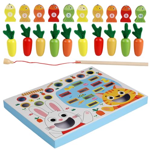 wiroouia Karotten-Ernte Angelspiel, Holz Magnetisches Angelspiel Karotten Pflücken Spielzeug, Sinnes Puzzle zum Farbensortieren für Vorschulkinder als Geschenkfüller für Geburtstage und von wiroouia