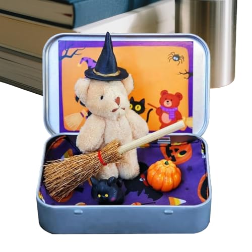 wiroouia Mini Bär Box Halloween - Plüsch Hexenbär Halloween Box - Zauberhaftes Deko Spielzeug Für Schreibtisch Wohnzimmer von wiroouia