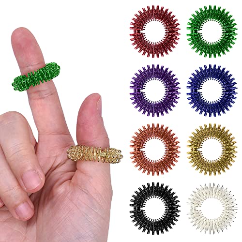Wisdompro 16 Pcs Spiky Sensorische Fingerringe Metall Akupressurringe Leise Angst und Stress Relief Fidget Ring Set für Teenager Erwachsene - 8 Farben von Wisdompro
