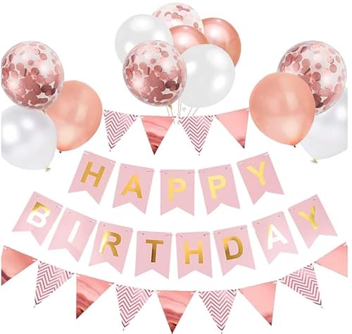 Happy Birthday Banner Ballon, Geburtstagsballons Geburtstagsdeko für Frauen, Roségold Geburtstagsdekorationen Partydekorationen Geburtstagsbanner für Frauen Geeignet für Geburtstagsfeier von witeup