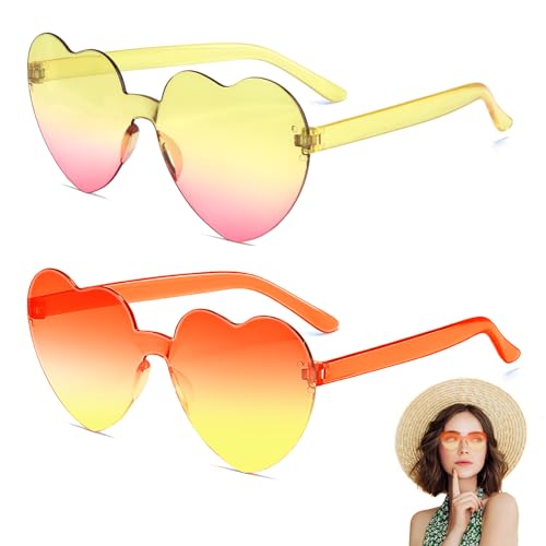 witeup 2 Stück Herzbrille Hippie Brille Damen, Herz Sonnenbrille Orange und Rosa, Vintage Lustige Brille Fasching Partybrille für Karneval, Fasching, Partys, Tänze, Sommer Party von witeup