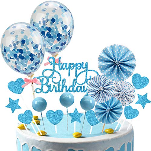 37 Stück Blau Tortendeko Geburstagstorte, Happy Birthday Cake Topper Konfetti Ballon Junge Geburtstag Kuchendeko Torte Topper Kuchen Deko Kuchendekoration mit Sternen Liebe und Papierfächer 37 Stück Blau Tortendeko Geburstagstorte, Happy Birthday Cake Topper Konfetti Ballon Junge Geburtstag Kuchendeko Torte Topper Kuchen Deko Kuchendekoration mit Sternen Liebe und Papierfächer von witgift