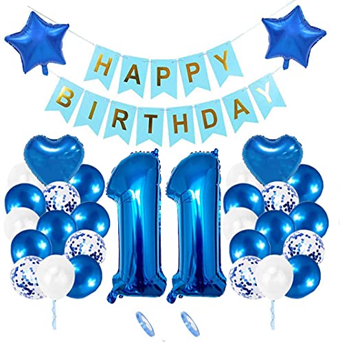 Luftballon 11. Geburtstag Junge Blau, Happy Birthday Banner Folienballon, Geburtstagsdeko Mädchen 11 Jahr, Einzigartigen Folienballon Zahl 11, Deko 11 Geburtstag Luftballons , Ballon 11 Deko von witgift