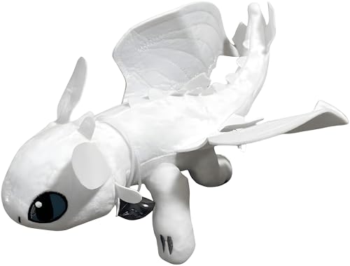 wiztex Ohnezahn Kuscheltier - 35 cm Toothless Plush Toy Nachtpelziger Drache - Waschbar Plüschtier - Ohnezahn Pelziger Drache mit gestickten Augen und großen Flügeln (White Dragon) von wiztex