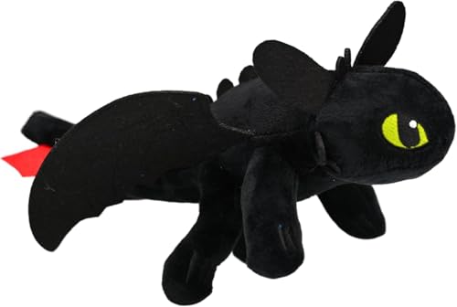 wiztex Ohnezahn Kuscheltier - 35 cm Toothless Plush Toy Nachtpelziger Drache - Waschbar Plüschtier - Ohnezahn Pelziger Drache mit gestickten Augen und großen Flügeln (Black Dragon) von wiztex