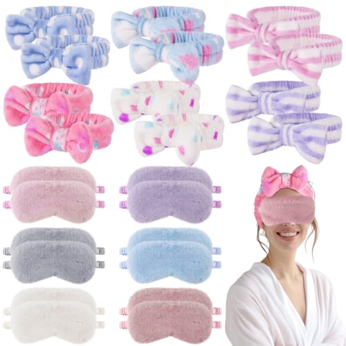 wkao 24 Stück Sleepover Party Set Plüsch Augenmasken und Schleife Stirnbänder für Teenager und Frauen, Maske und elastische Haarbänder für Spa wkao 24 Stück Sleepover Party Set Plüsch Augenmasken und Schleife Stirnbänder für Teenager und Frauen, Maske und elastische Haarbänder für Spa von wkao