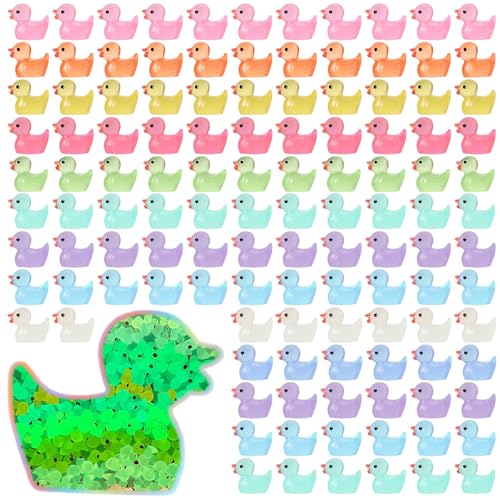 120 Stück Mini Leuchtende Harzenten,Kleine Enten Kleine Bunte Enten,Mini Resin Ducks Zum Basteln Winzige Enten Miniaturfiguren Für DIY Aquarium Garten Landschaft Puppenhaus Ornament Topfdekoration von wlertcop