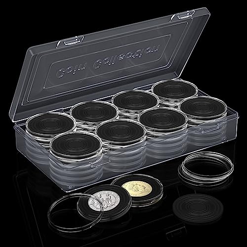 Münzkapseln, 40 Stück, 46 mm, Münzkapseln mit Schaumstoffdichtung, transparent, rund, Münzaufbewahrungsbehälter mit Organizer-Box, Münzaufbewahrungsbox für Münzsammlung, 8 Größen von wlertcop