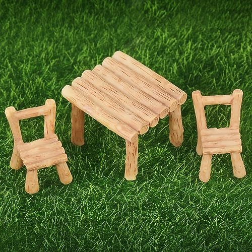 Puppenhaus Miniatur Tisch Stuhl aus Harz Möbel Zubehör für Fee Garten Mini Simulation Dekoration Outdoor Spielzeug Bastelbedarf Teile Weihnachten (EIN Paar Stühle + EIN quadratischer Tisch) von wlertcop