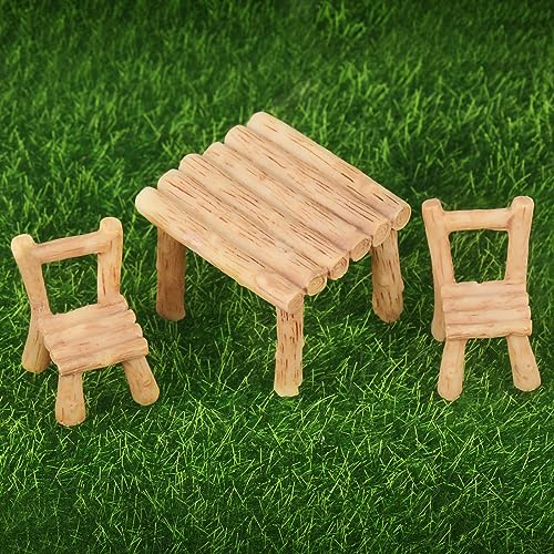 Puppenhaus Miniatur Tisch Stuhl aus Harz Möbel Zubehör für Fee Garten Mini Simulation Dekoration Outdoor Spielzeug Bastelbedarf Teile Weihnachten (EIN Paar Stühle + EIN quadratischer Tisch) von wlertcop