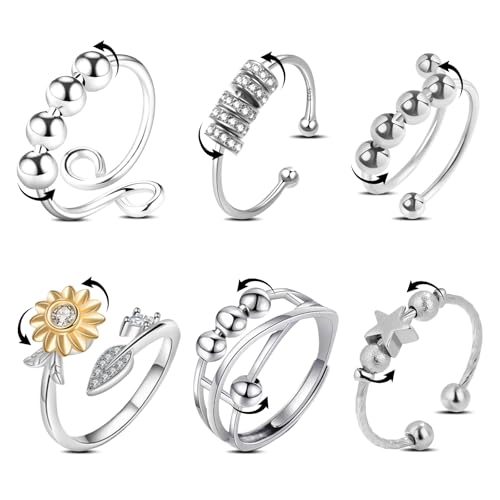 wlertcop 6 Pcs Anxiety Ring Spinner Ringe Angst Fidget Ringe für Angst dünne Stapelbar Unendlichkeit Spinner Fidget Ring mit Perlen, Unisex Dekompressionsringe Paar Ringe wlertcop 6 Pcs Anxiety Ring Spinner Ringe Angst Fidget Ringe für Angst dünne Stapelbar Unendlichkeit Spinner Fidget Ring mit Perlen, Unisex Dekompressionsringe Paar Ringe von wlertcop