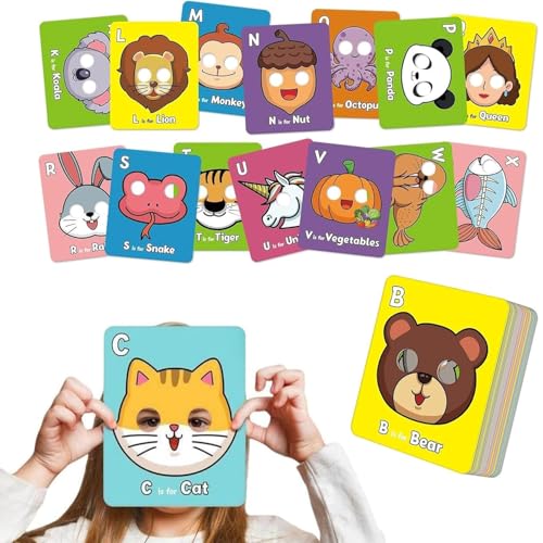 Alphabet-Maskenkarten, riesige ABC-Tier-Lernkartenmaske, 26 Alphabet-ABC-Lernkarten mit Tiermasken, pädagogische Lernspiele, zum Lernen von Buchstaben und englischen Sätzen von wodjcks