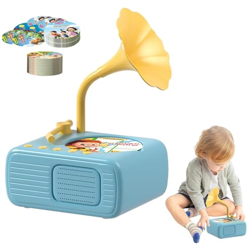 Kinder-Phonograph mit 96+8 Karten, Phonograph-Geschichtenmaschine für die Früherziehung, pädagogischer Musik-Geschichten-Player, lustige Soundeffekte, erweitern den Wortschatz(Blue) von wodjcks