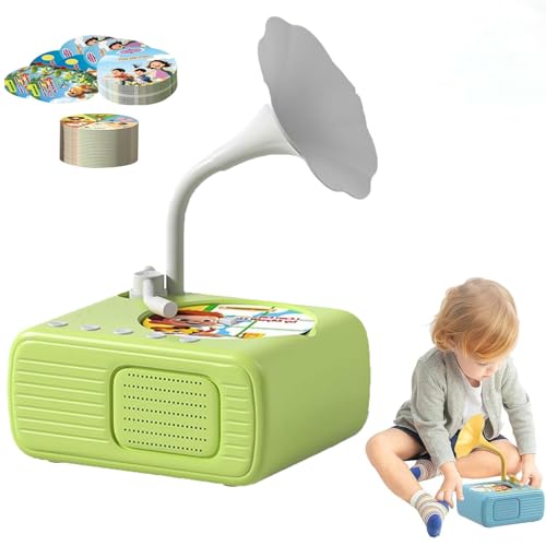 Kinder-Phonograph mit 96+8 Karten, Phonograph-Geschichtenmaschine für die Früherziehung, pädagogischer Musik-Geschichten-Player, lustige Soundeffekte, erweitern den Wortschatz(Green) von wodjcks
