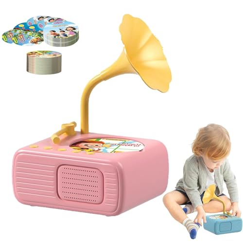 Kinder-Phonograph mit 96+8 Karten, Phonograph-Geschichtenmaschine für die Früherziehung, pädagogischer Musik-Geschichten-Player, lustige Soundeffekte, erweitern den Wortschatz(Pink) von wodjcks