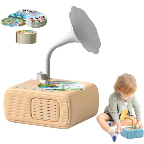 Kinder-Phonograph mit 96+8 Karten, Phonograph-Geschichtenmaschine für die Früherziehung, pädagogischer Musik-Geschichten-Player, lustige Soundeffekte, erweitern den Wortschatz(Yellow) von wodjcks