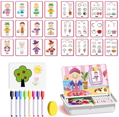 Magnetisches Gesichts-Rollenspiel, magnetisches Gesichtsspielzeug, doppelseitiges pädagogisches Lernspielzeug für Kinder im Vorschulalter, Rückseite zum Zeichnen, mit löschbaren Pinseln in 8(Women) von wodjcks
