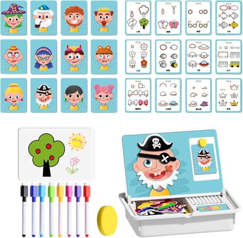 Magnetisches Gesichts-Rollenspiel, magnetisches Gesichtsspielzeug, doppelseitiges pädagogisches Lernspielzeug für Kinder im Vorschulalter, Rückseite zum Zeichnen, mit löschbaren Pinseln in 8(Men) von wodjcks