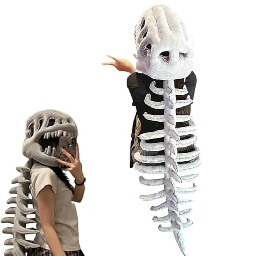wodjcks Realistisches Dinosaurierskelett-Kostümset, lustiges Skelett-Dinosaurierkostüm für Halloween, 3D-Plüsch-Dinosaurier-Skelett-Kostümset, für Halloween und den Alltag(116cm) von wodjcks