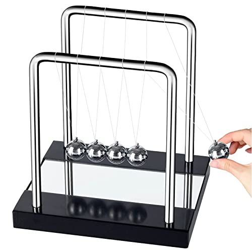WOHOT Klassisches Newton Kugelstoßpendel, Groß Newton Pendel 18cm, 5 Kugeln, Physik Deko für Büro & Schreibtisch, Kugelpendel für Schreibtisch von wohot