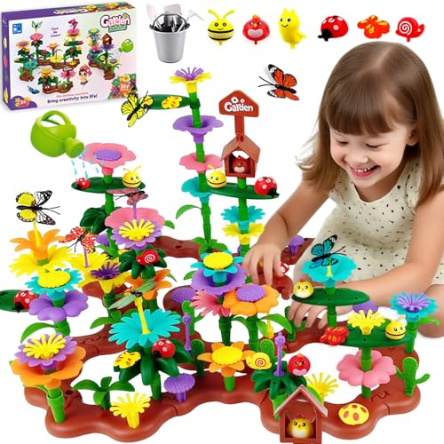 wohot Blumengarten Spielzeug ab 3 Jahre Mädchen, Montessori Spielzeug Blumen Bausteine Motorikspielzeug, DIY Bouquet Spielzeug ab 3 4 5 6 Jahre Mädchen Geburtstags Geschenk (118 Stück) von wohot