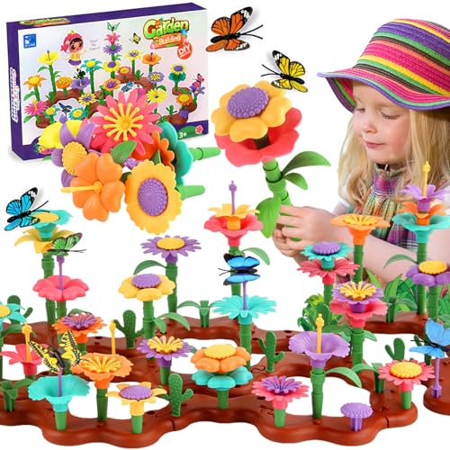 wohot Blumengarten Spielzeug ab 3 Jahre Mädchen, Montessori Spielzeug Blumen Bausteine Motorikspielzeug, DIY Bouquet Spielzeug ab 3 4 5 6 Jahre Mädchen Geburtstags Geschenk (144 Stück) von wohot
